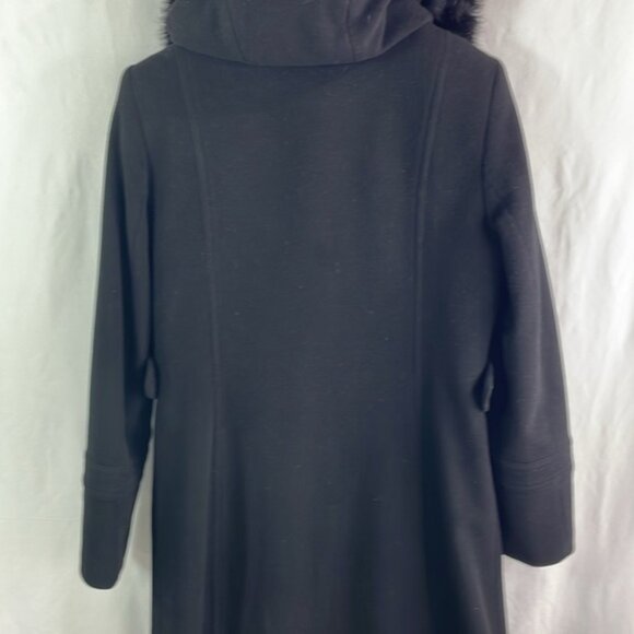 Sachi black, Italian wool and cashmere coat with hood and black fur collar - Picture 5 of 5